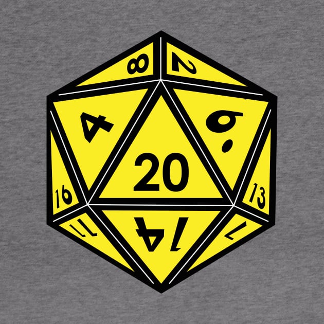 (Pocket) Yellow D20 Dice (Black Outline) by Stupid Coffee Designs